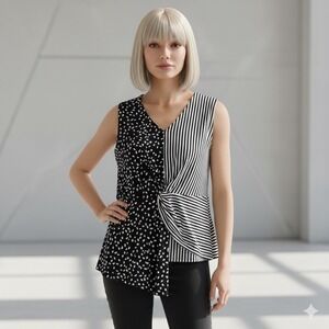 Cato Sleeveless Blouse Womens 18/20W Black White Asymmetrical Twist Front Artsy